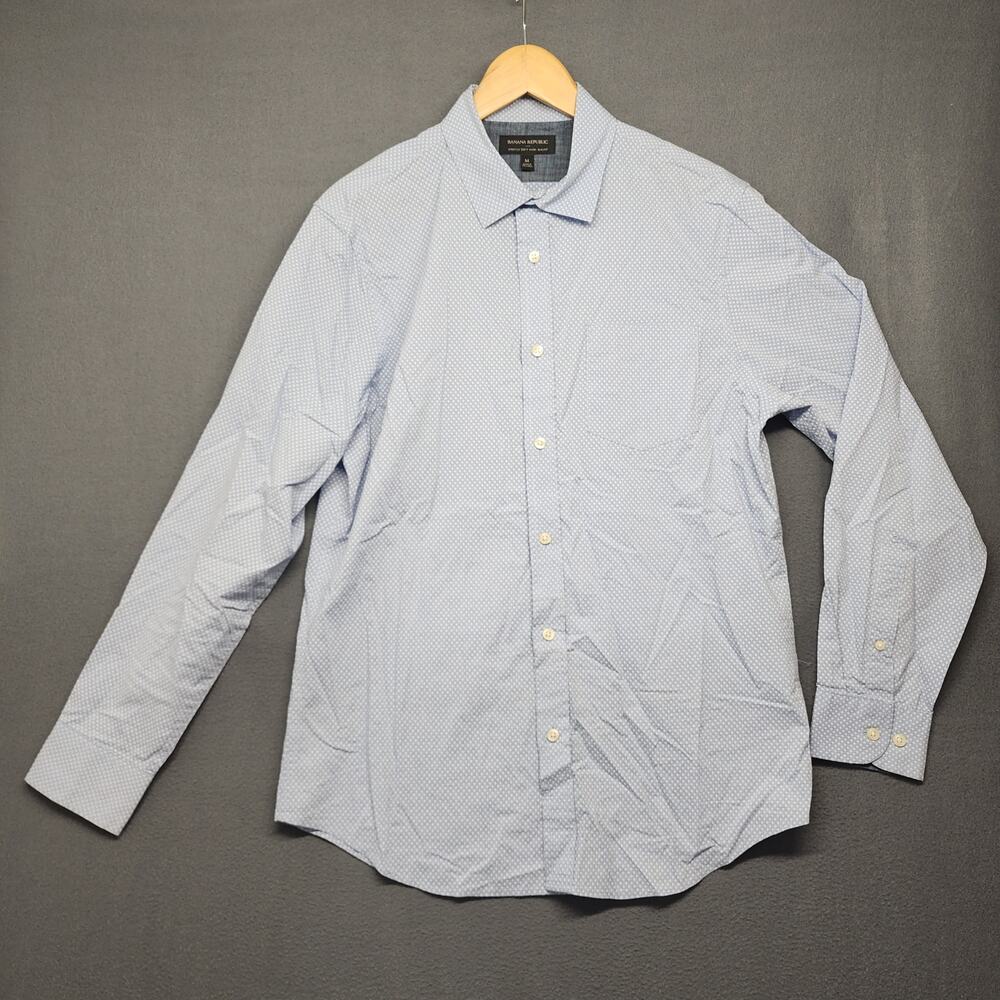 Banana Republic Shirt Mens Medium Stretch Soft Wash Slim Fit Blue Geometric